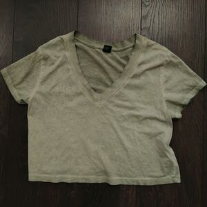 Wild Fable Women's Short Sleeve Cropped T-Shirt Solid Olive Knit Cotton Size M